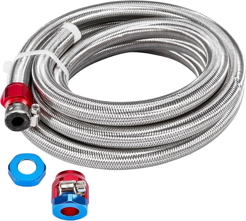 CarBole 10FT Stainless Steel Braided Fuel Line, 3/8" I.D. Diesel Hose Swap EFI PTFE with Fittings for Automotive Fuels Lubricants Coolants - Image 1